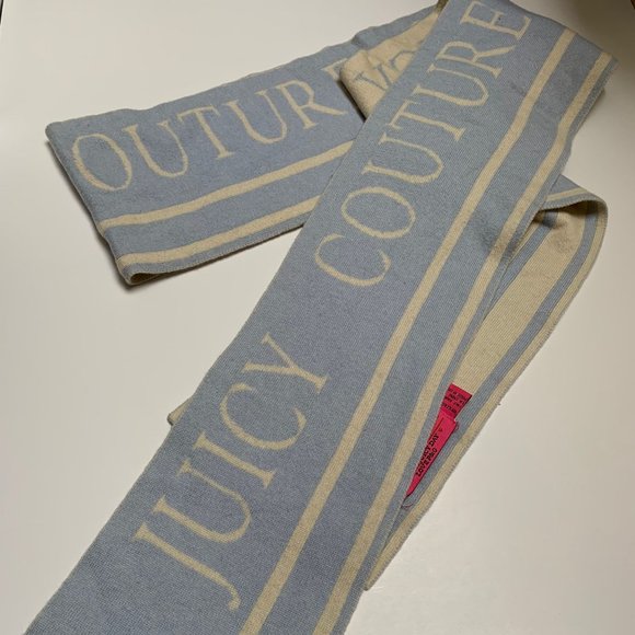 Juicy Couture Baby Blue and Cream Color 100% Cashmere Scarf - Picture 1 of 4